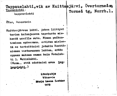 Bild på arkivkortet för arkivposten Tappauslahti