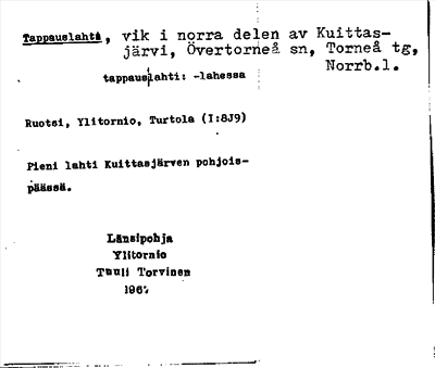 Bild på arkivkortet för arkivposten Tappauslahti