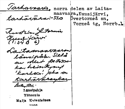 Bild på arkivkortet för arkivposten Tarhavaara