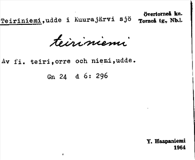Bild på arkivkortet för arkivposten Teiriniemi
