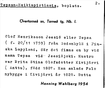 Bild på arkivkortet för arkivposten Tepsan-Heikinpirtinsia