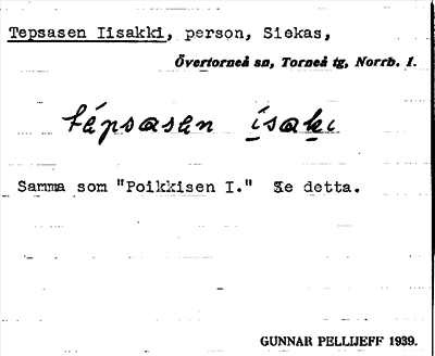 Bild på arkivkortet för arkivposten Tepsasen Iisakki