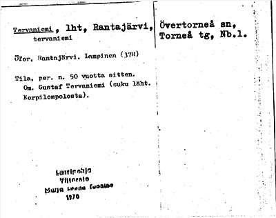 Bild på arkivkortet för arkivposten Tervaniemi