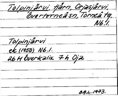 Bild på arkivkortet för arkivposten Tolpinjärvi