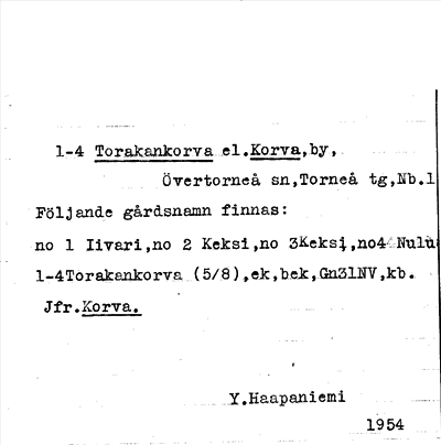 Bild på arkivkortet för arkivposten Torakankorva el. Korva