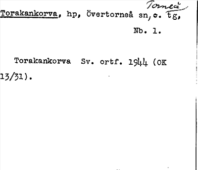 Bild på arkivkortet för arkivposten Torakankorva