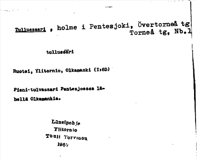 Bild på arkivkortet för arkivposten Tullussaari