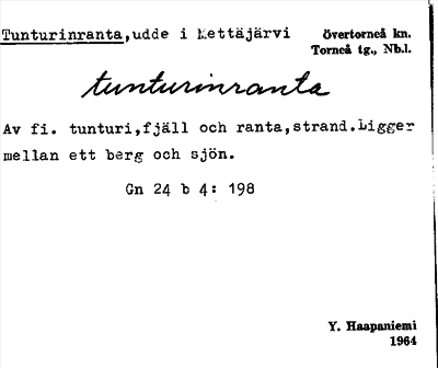 Bild på arkivkortet för arkivposten Tunturinranta