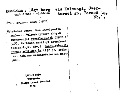 Bild på arkivkortet för arkivposten Tuohilehto