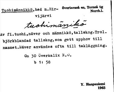 Bild på arkivkortet för arkivposten Tuohimännikkö