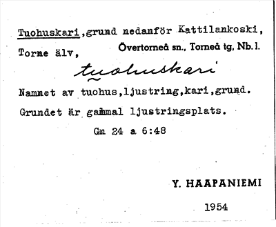 Bild på arkivkortet för arkivposten Tuohuskari
