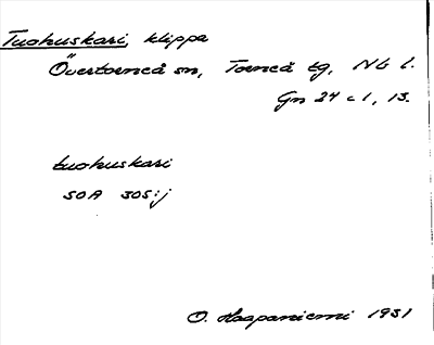 Bild på arkivkortet för arkivposten Tuohuskari