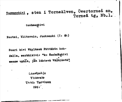 Bild på arkivkortet för arkivposten Tuomaankivi