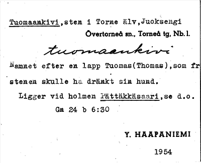 Bild på arkivkortet för arkivposten Tuomaankivi