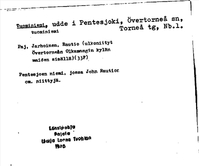 Bild på arkivkortet för arkivposten Tuominiemi