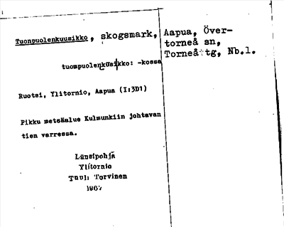 Bild på arkivkortet för arkivposten Tuonpuolenkuusikko