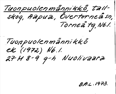 Bild på arkivkortet för arkivposten Tuonpuolenmännikkö