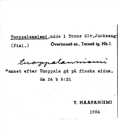 Bild på arkivkortet för arkivposten Tuoppalanniemi