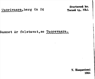 Bild på arkivkortet för arkivposten Tuorivaara, se Tuorevaara