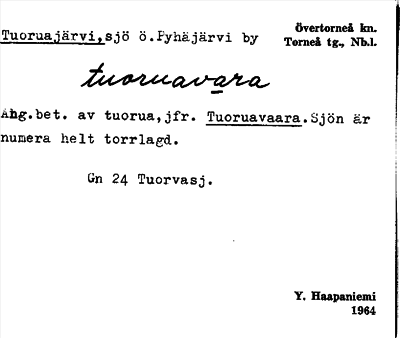 Bild på arkivkortet för arkivposten Tuoruajärvi
