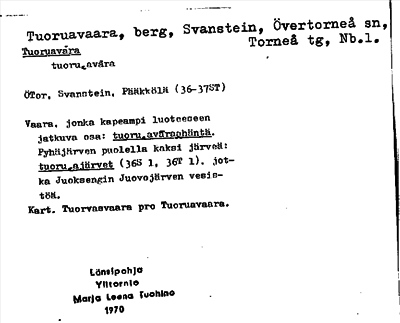 Bild på arkivkortet för arkivposten Tuoruavaara
