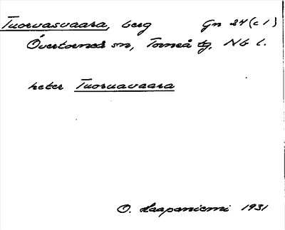 Bild på arkivkortet för arkivposten Tuorvasvaara