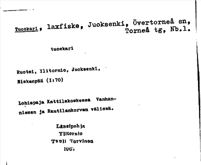 Bild på arkivkortet för arkivposten Tuoskari