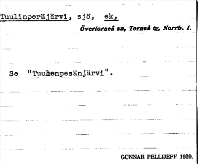 Bild på arkivkortet för arkivposten Tuulinperäjärvi, se Tuulenpesänjärvi