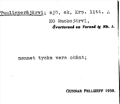 Bild på arkivkortet för arkivposten Tuulinperäjärvi