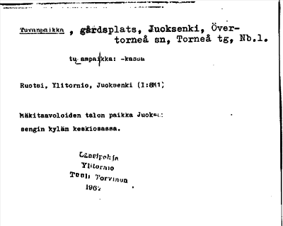 Bild på arkivkortet för arkivposten Tuvanpaikka