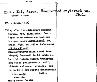 Bild på arkivkortet för arkivposten Töyrä