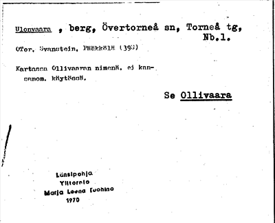 Bild på arkivkortet för arkivposten Ulonvaara, se Ollivaara