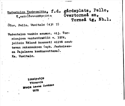 Bild på arkivkortet för arkivposten Uudentalon Vanhapaikka