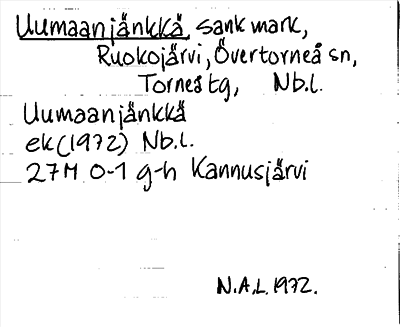 Bild på arkivkortet för arkivposten Uumaanjänkkä