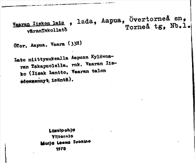 Bild på arkivkortet för arkivposten Vaaran Iiskon lato