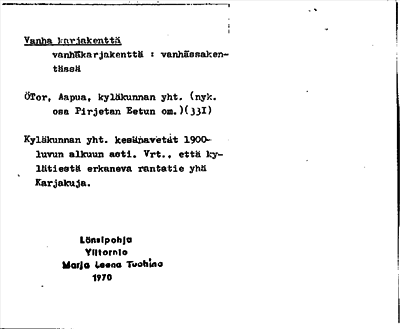 Bild på arkivkortet för arkivposten Vanha karjakenttä