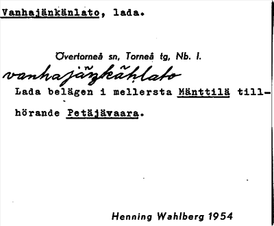 Bild på arkivkortet för arkivposten Vanhajänkänlato