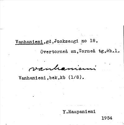 Bild på arkivkortet för arkivposten Vanhaniemi