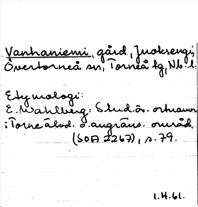 Bild på arkivkortet för arkivposten Vanhaniemi