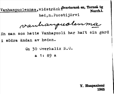 Bild på arkivkortet för arkivposten Vanhanpuolenmaa