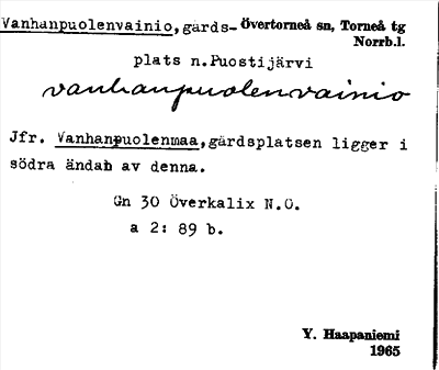 Bild på arkivkortet för arkivposten Vanhanpuolenvainio
