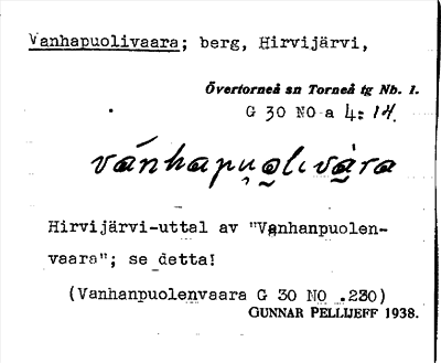 Bild på arkivkortet för arkivposten Vanhapuolivaara