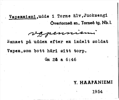 Bild på arkivkortet för arkivposten Vapenniemi