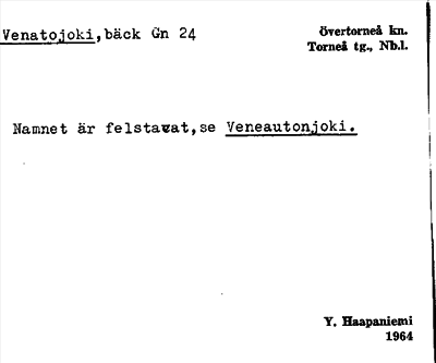 Bild på arkivkortet för arkivposten Venatojoki, se Veneautonjoki