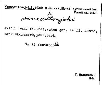 Bild på arkivkortet för arkivposten Veneautonjoki