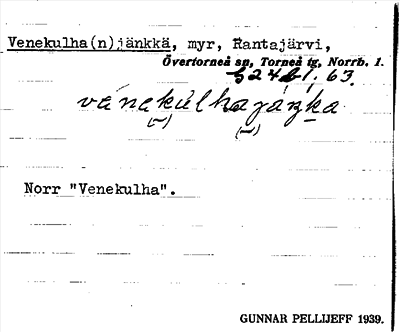Bild på arkivkortet för arkivposten Venekulha(n)jänkkä