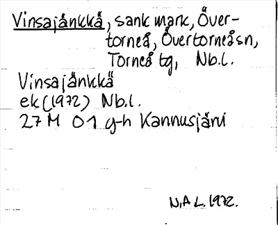 Bild på arkivkortet för arkivposten Vinsajänkkä