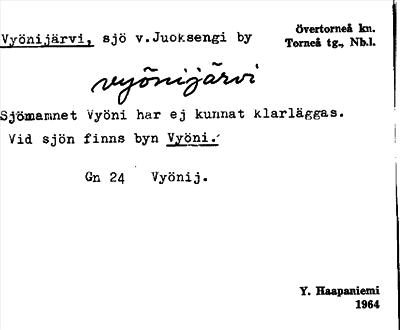 Bild på arkivkortet för arkivposten Vyönijärvi