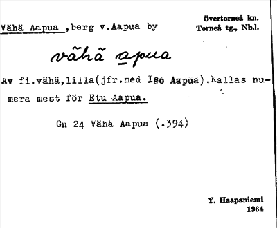Bild på arkivkortet för arkivposten Vähä Aapua