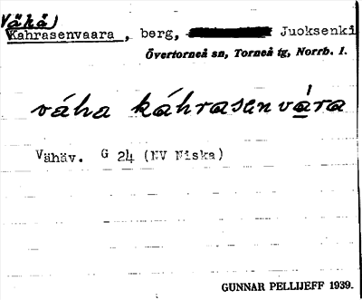 Bild på arkivkortet för arkivposten Vähä Kahrasenvaara